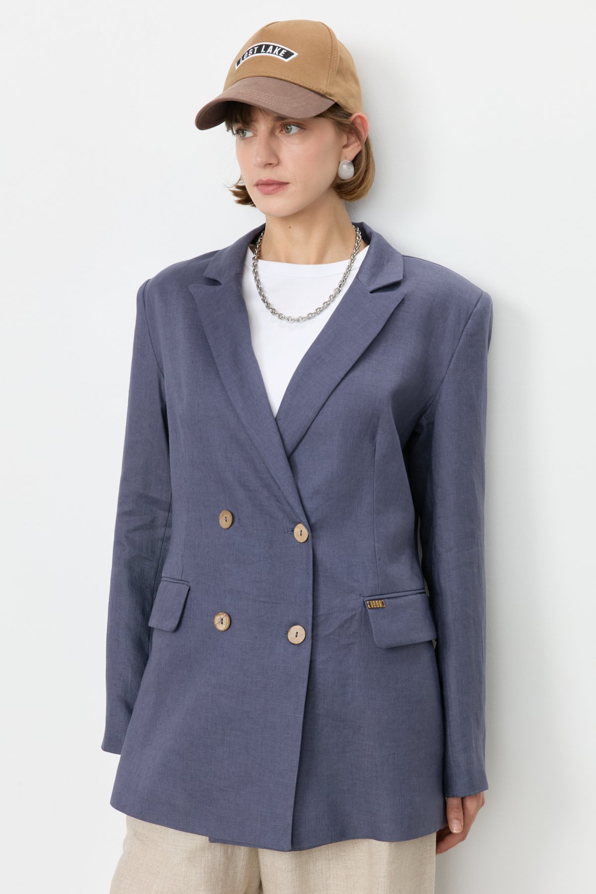 NİHAN Ceket Nihan Keten Blazer Ceket  İndigo_modest