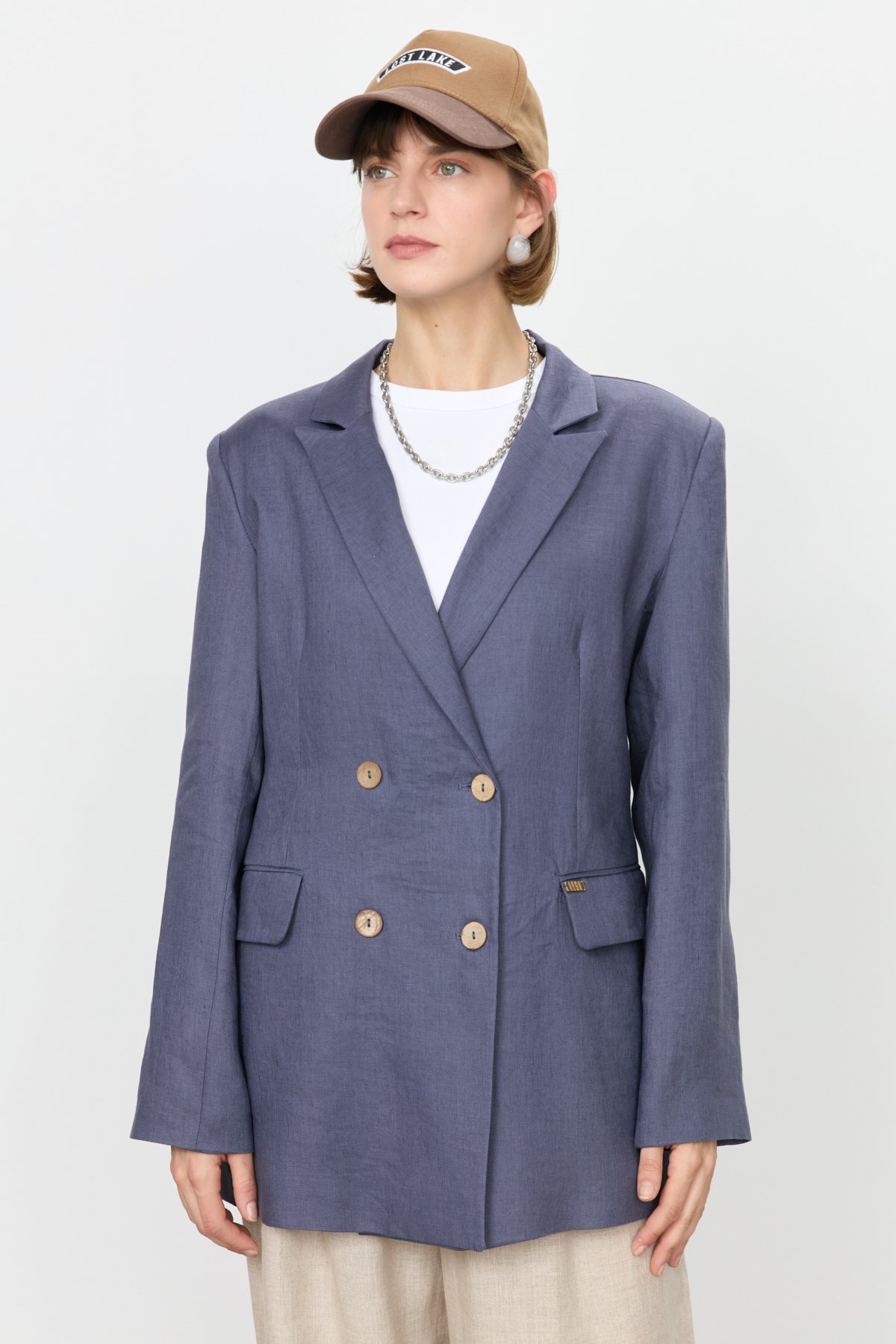 NİHAN Ceket Nihan Keten Blazer Ceket  İndigo_modest