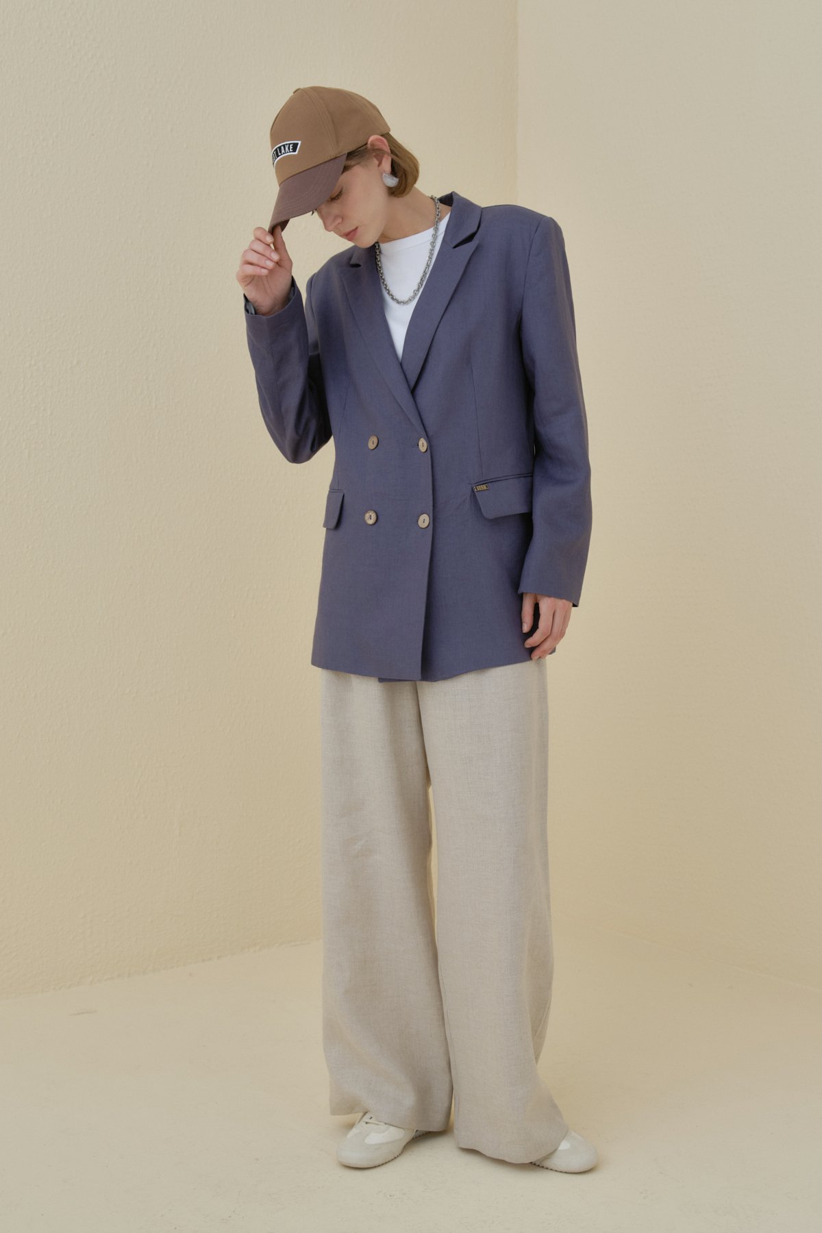 NİHAN Ceket Nihan Keten Blazer Ceket  İndigo_modest