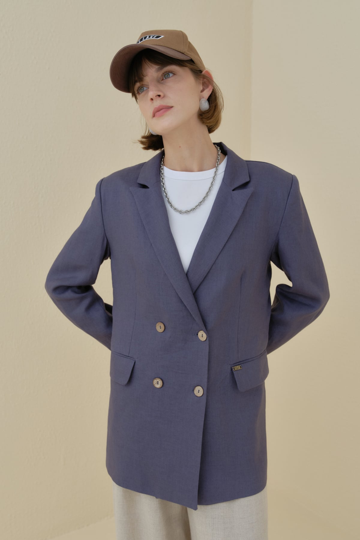 NİHAN Ceket Nihan Keten Blazer Ceket  İndigo_modest