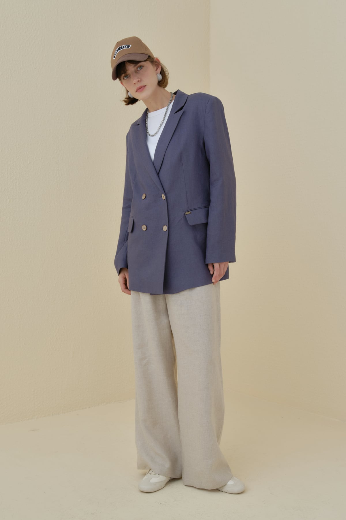 NİHAN Ceket Nihan Keten Blazer Ceket  İndigo_modest