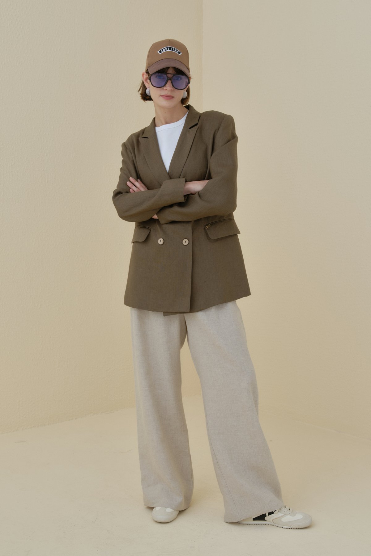 NİHAN Ceket Nihan Keten Blazer Ceket  İndigo_modest