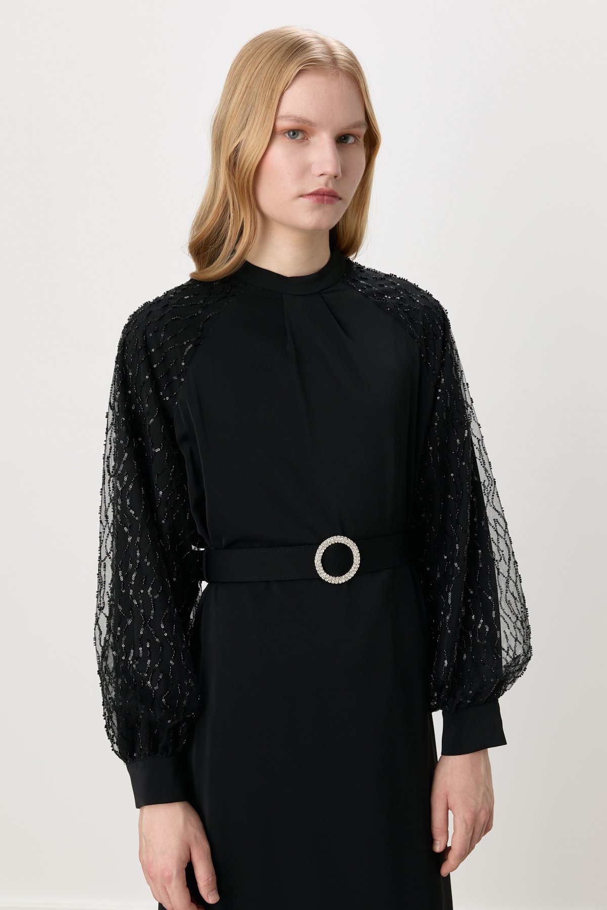 NİHAN Elbise Nihan Kol Detaylı Kuşaklı Elbise  Siyah_modest