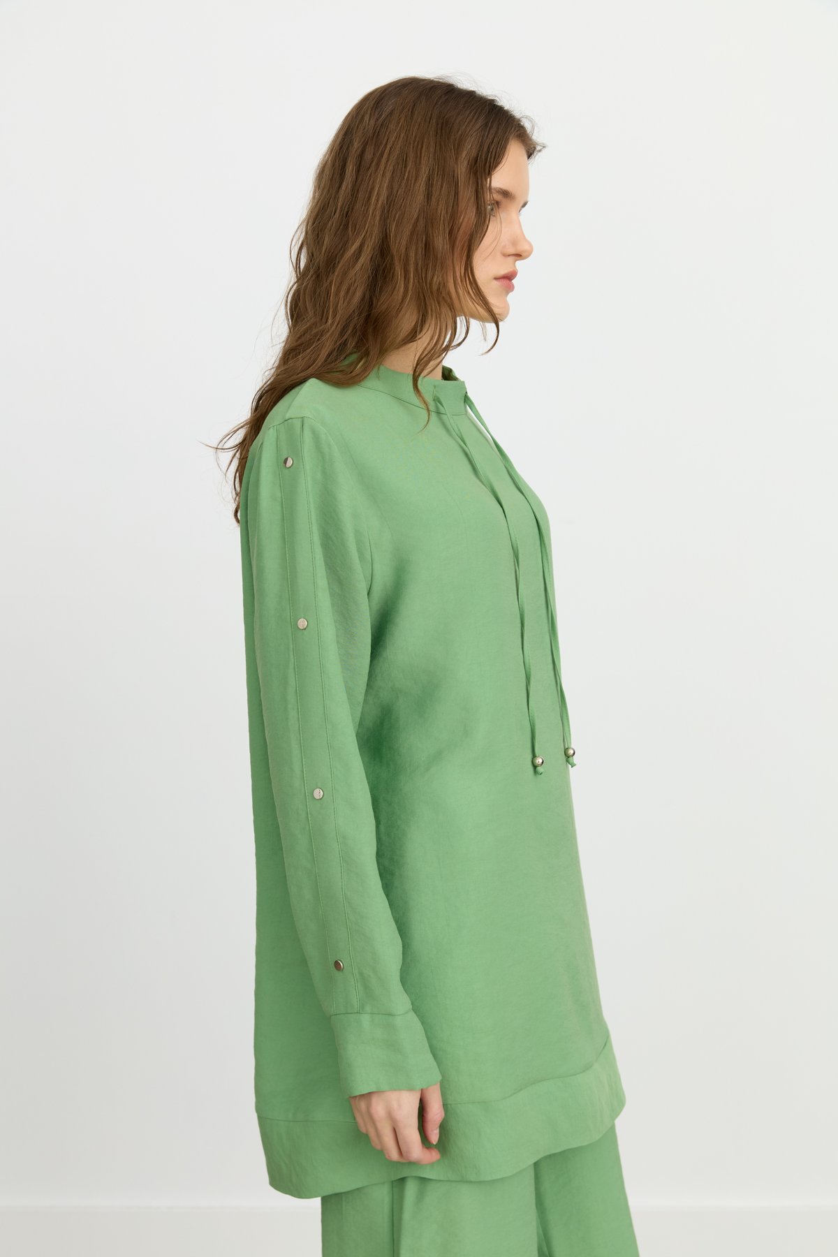 NİHAN Takım Nihan Kol Detaylı Pantolon Tunik Takım  Benetton Yeşili - Siyah_modest