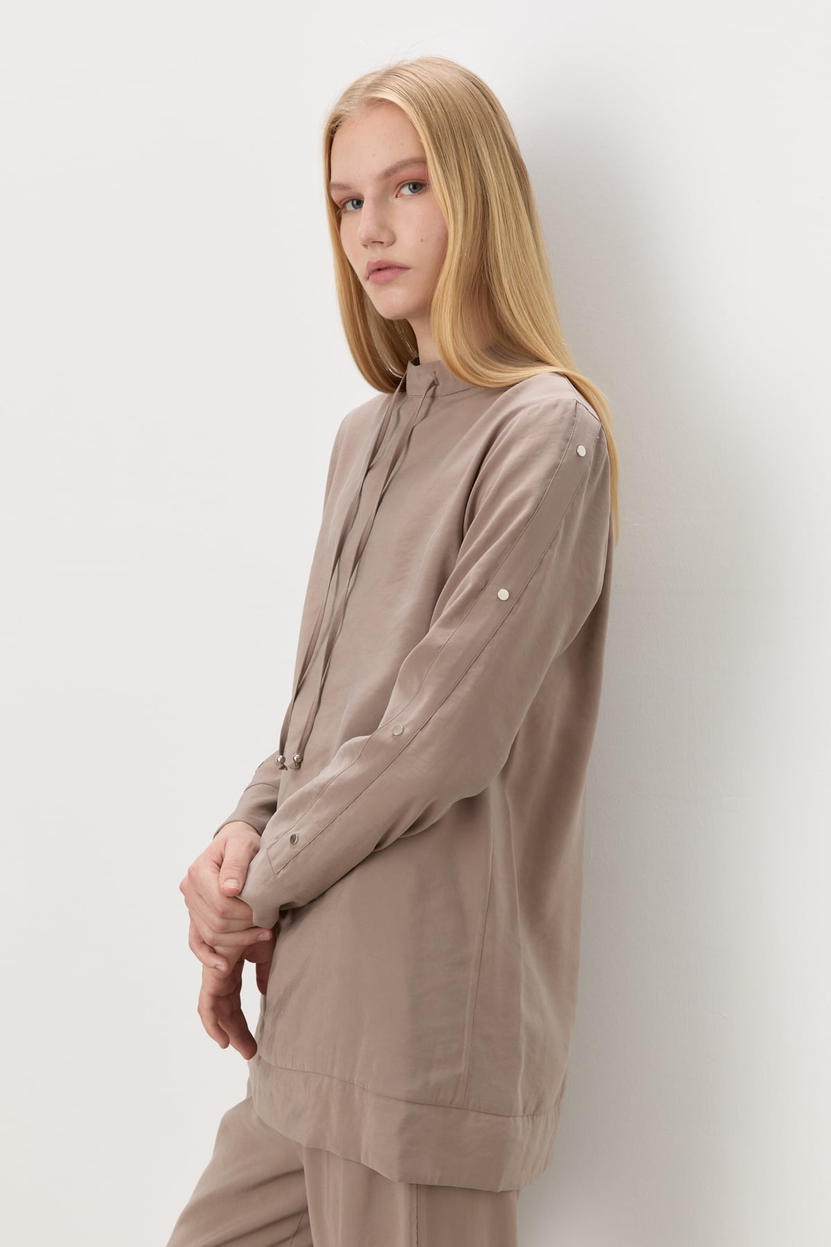 NİHAN Takım Nihan Kol Detaylı Pantolon Tunik Modal Takım  Vizon_modest