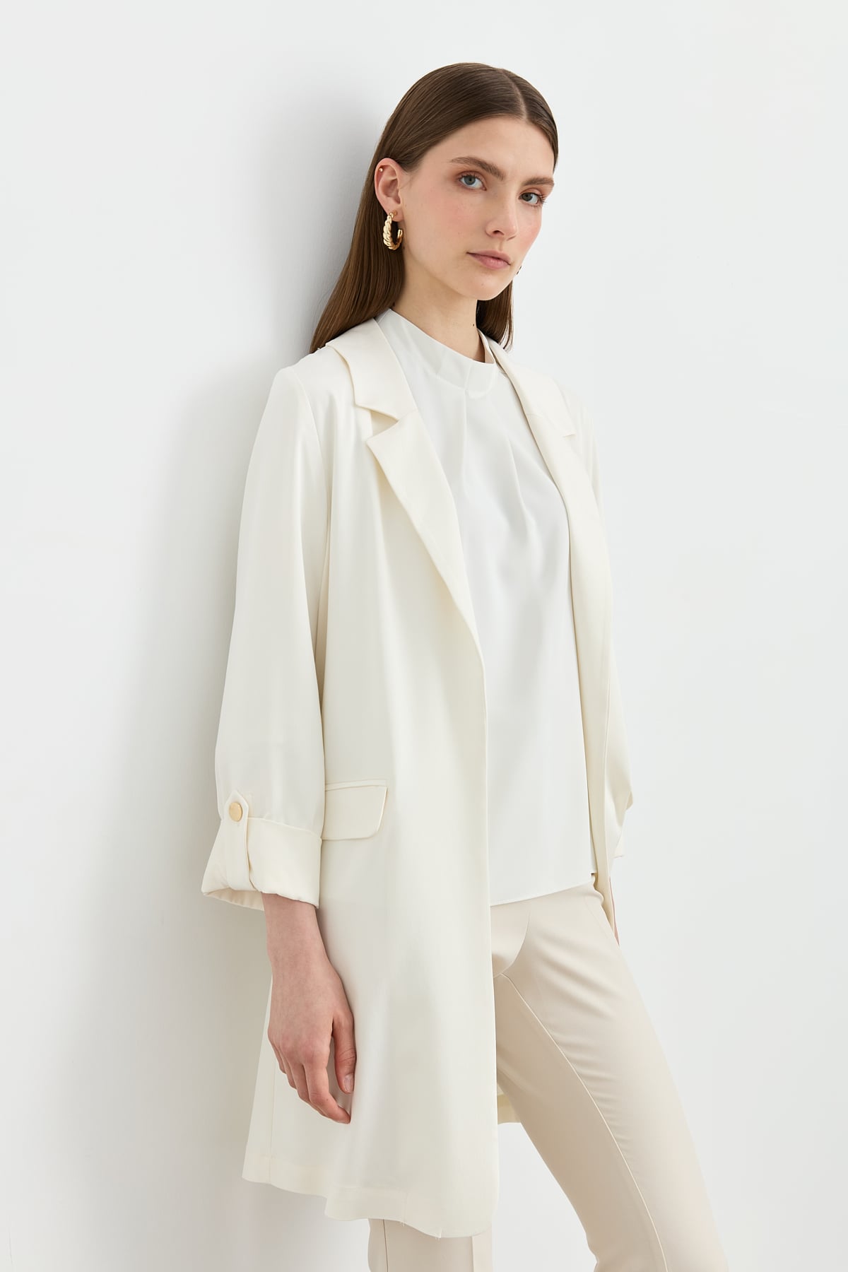 NİHAN Ceket Nihan Kolu Katlanılabilir Blazer Ceket  Ekru_modest