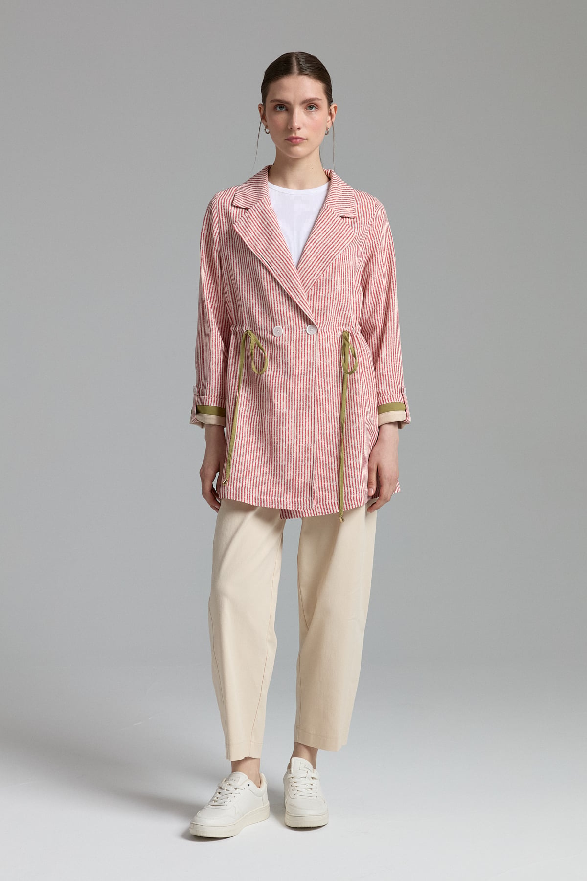 NİHAN Jacket Nihan Kumaş Mixli Kruvaze Ceket  Mercan_modest