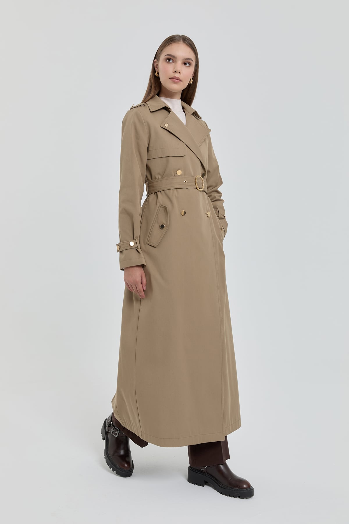 NİHAN Topcoat Nihan Kuşaklı Kruvaze Pardesü  Vizon_modest