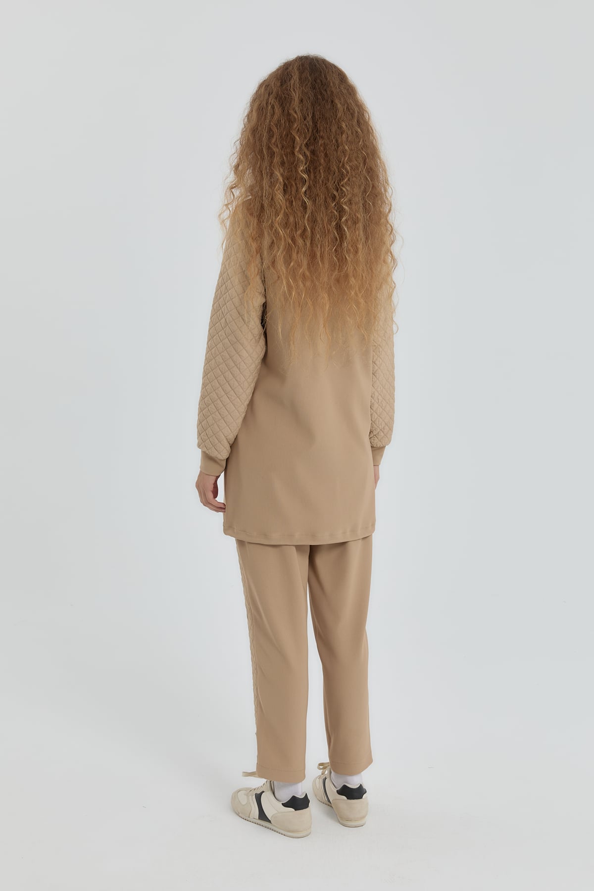 NİHAN Takım Nihan Leopar Jakarlı Örme Pantolon Tunik Takım  Camel_modest