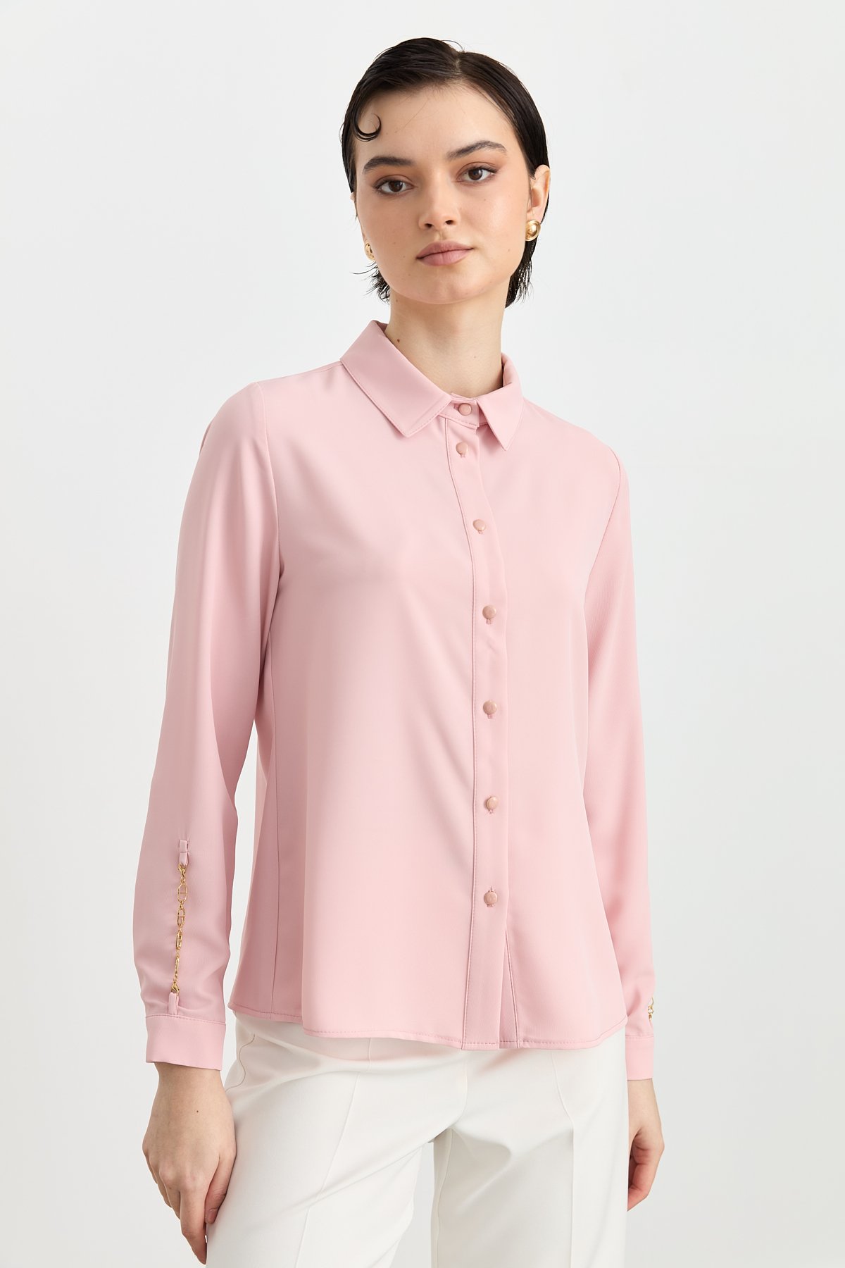NİHAN Shirts Nihan Metal Aksesuar Detaylı Gömlek  Pudra_modest
