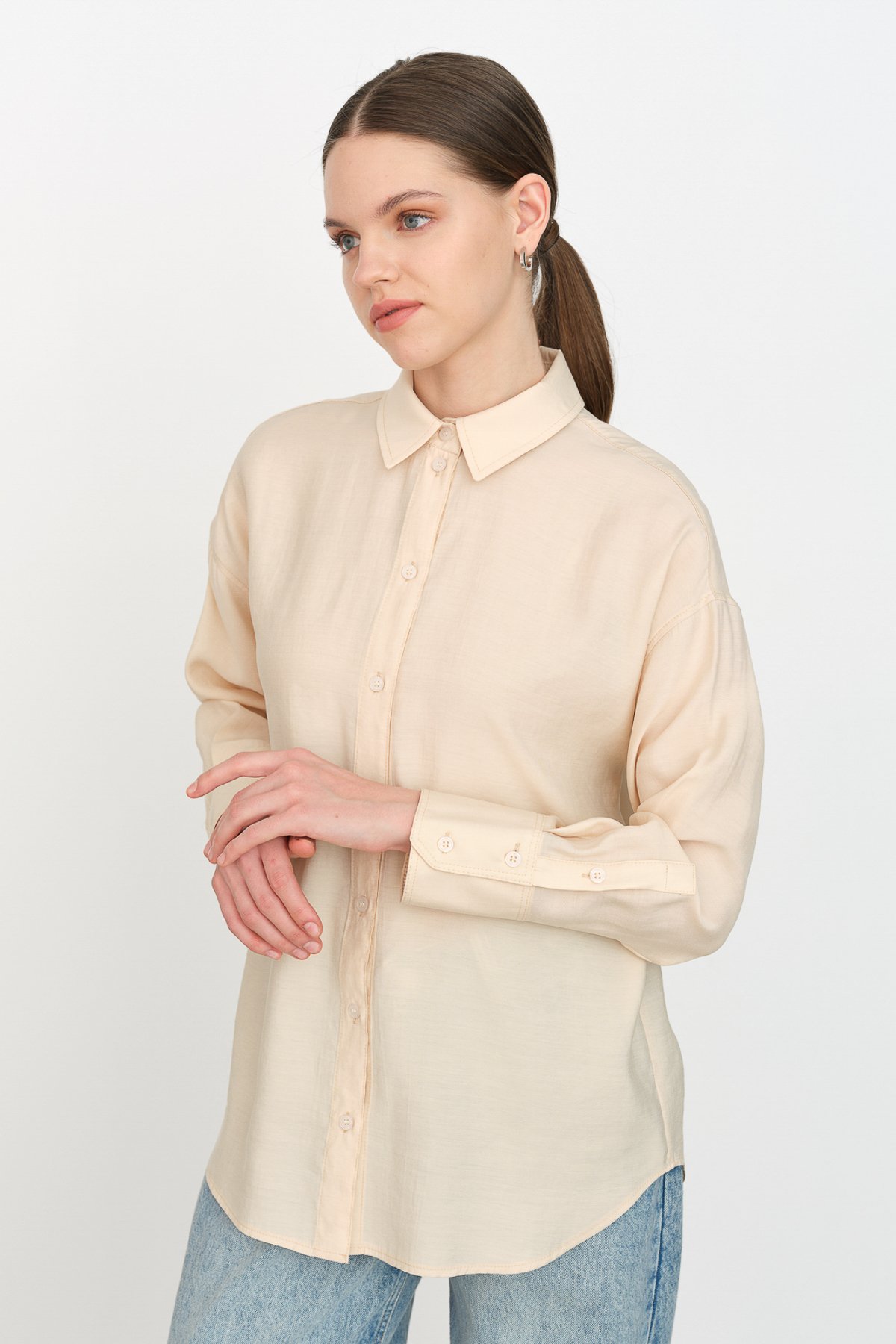 NİHAN Shirts Nihan Modal Basic Gömlek  Krem_modest