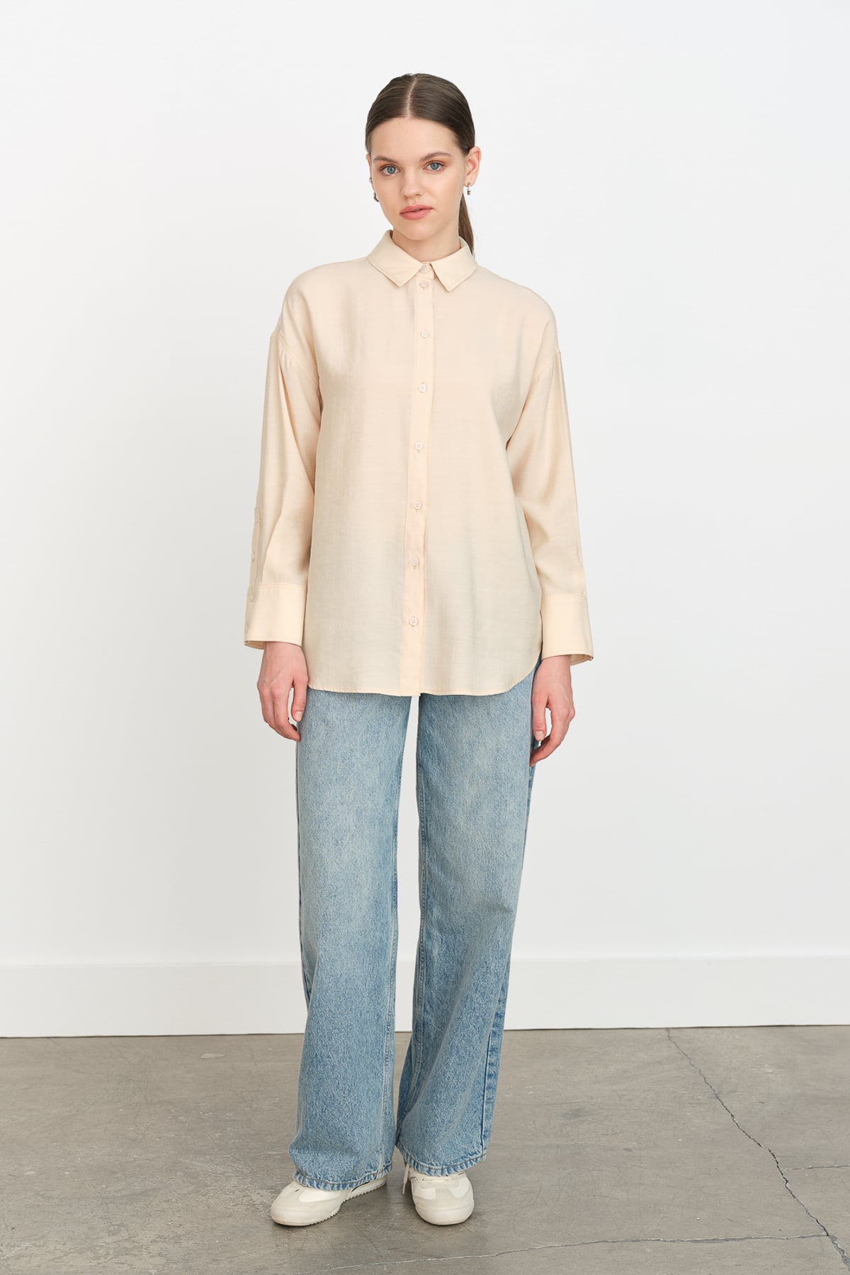 NİHAN Shirts Nihan Modal Basic Gömlek  Krem_modest