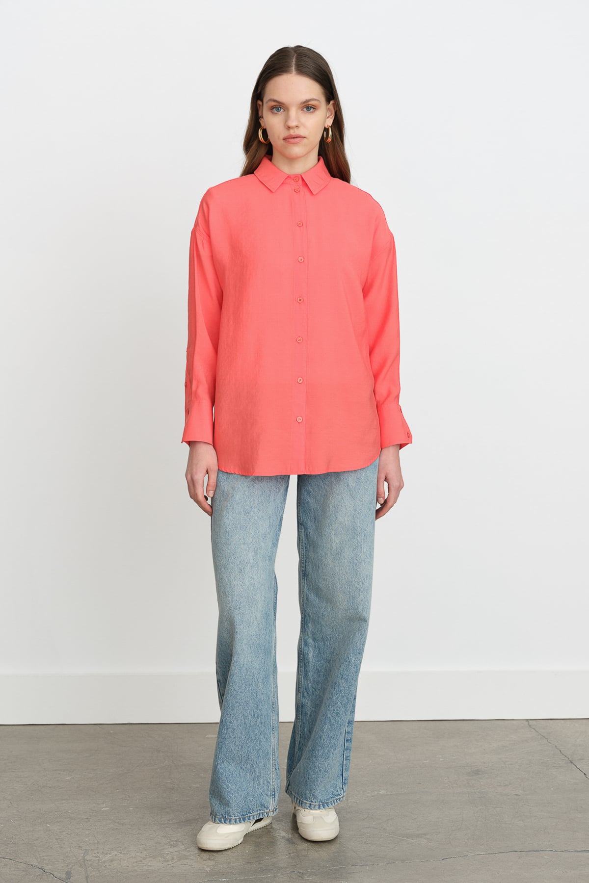 NİHAN Shirts Nihan Modal Basic Gömlek  Nar Çiçeği_modest