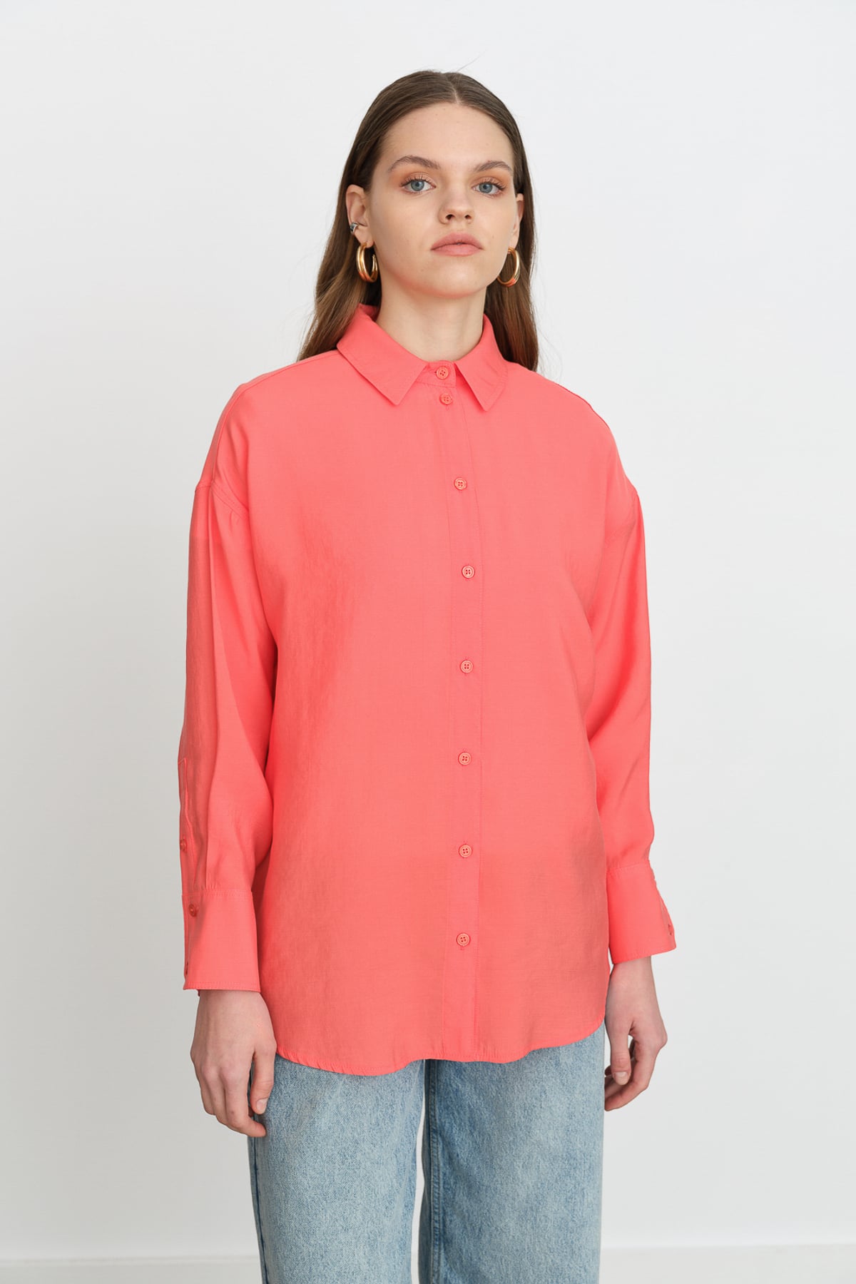 NİHAN Shirts Nihan Modal Basic Gömlek  Nar Çiçeği_modest