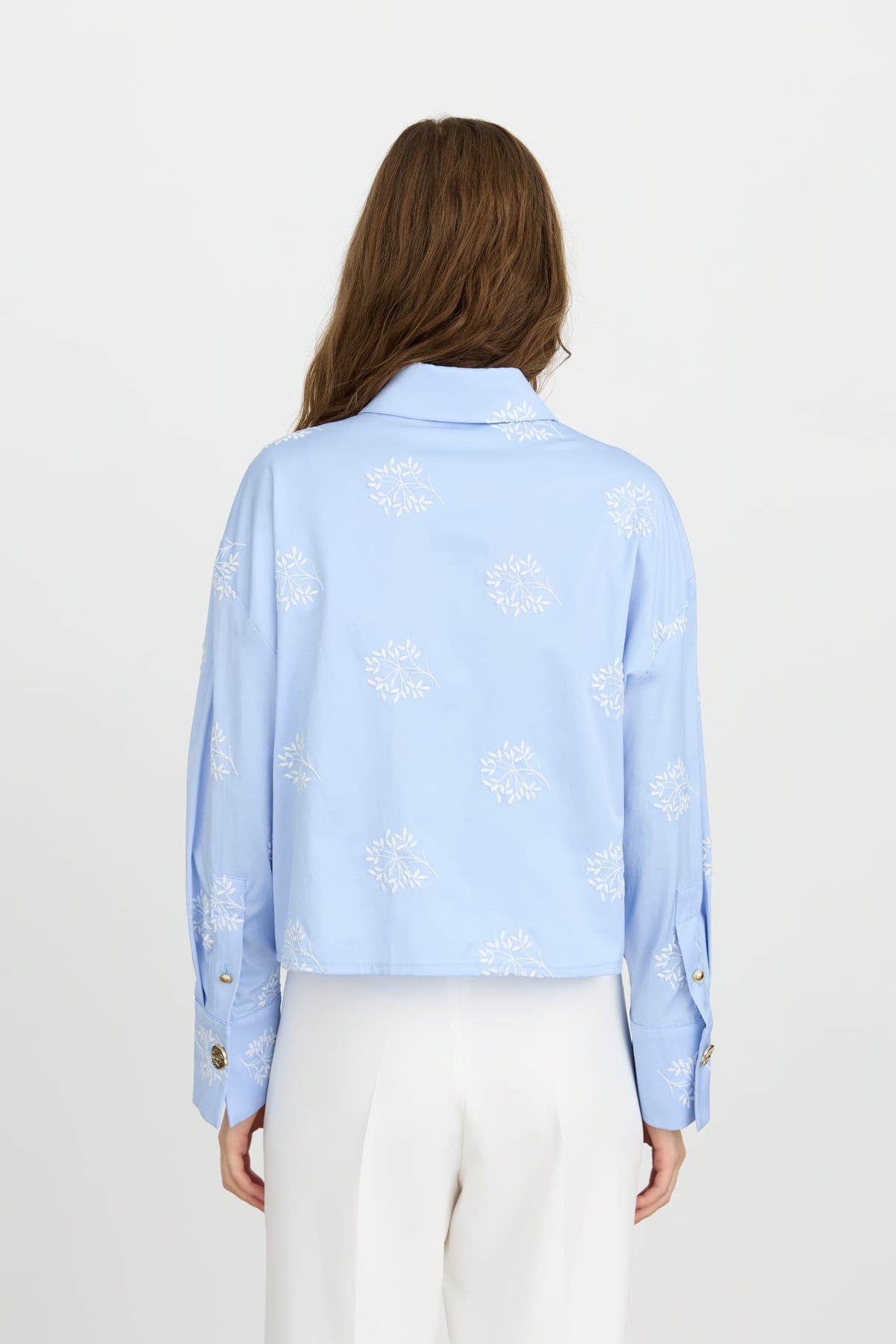 NİHAN Shirts Nihan Nakışlı Crop Gömlek  Açık Mavi_modest