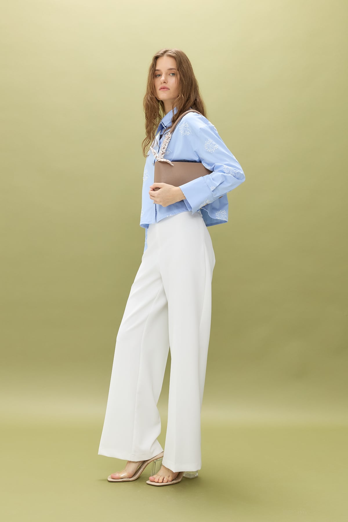 NİHAN Shirts Nihan Nakışlı Crop Gömlek  Açık Mavi_modest
