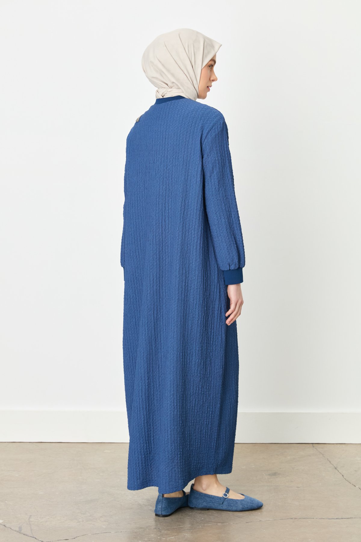 NİHAN Elbise Nihan Omzu İşlemeli Örme Elbise  İndigo_modest