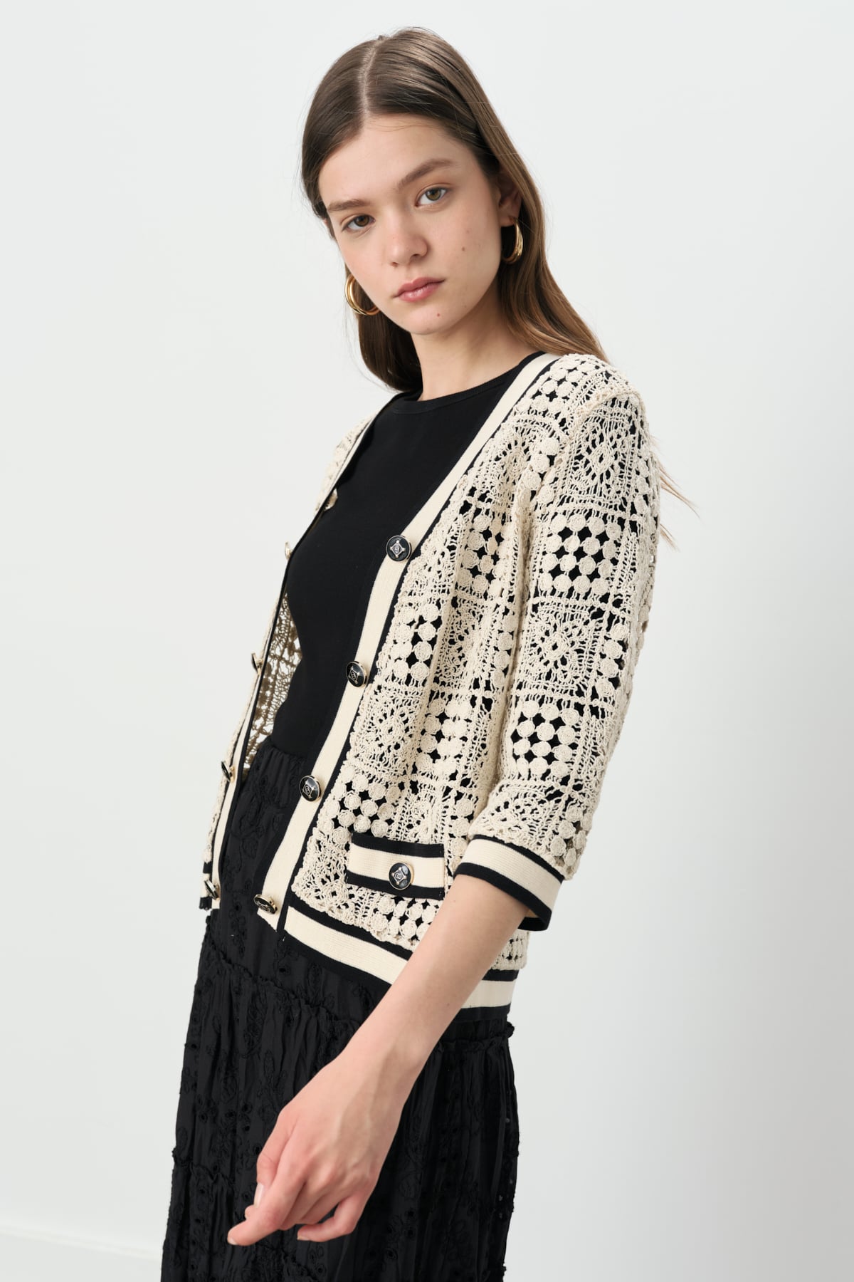NİHAN Cardigan Nihan Önü Düğmeli Ribanalı Kısa Hırka  Krem_modest