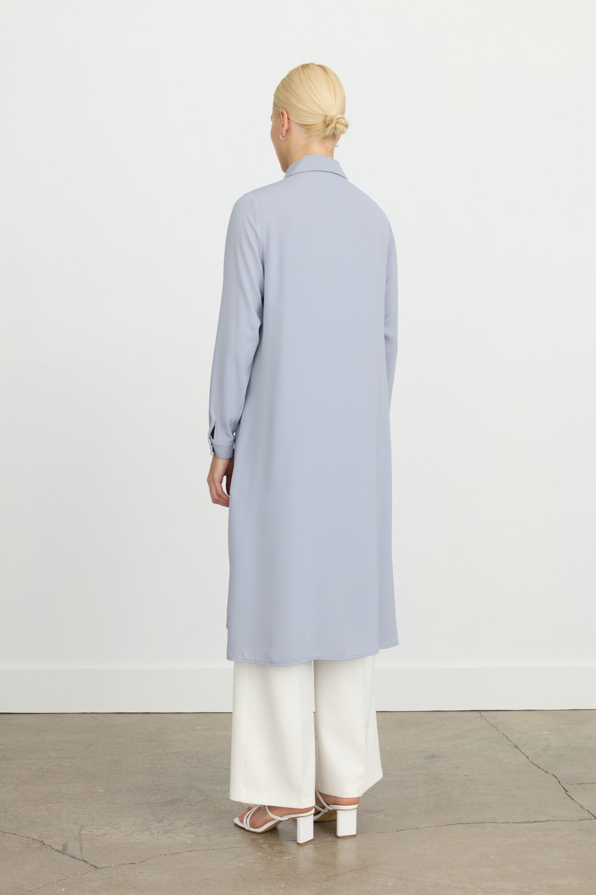 NİHAN Tunik Nihan Önü Taşlı Düz Kesim Uzun Tunik  Gri_modest