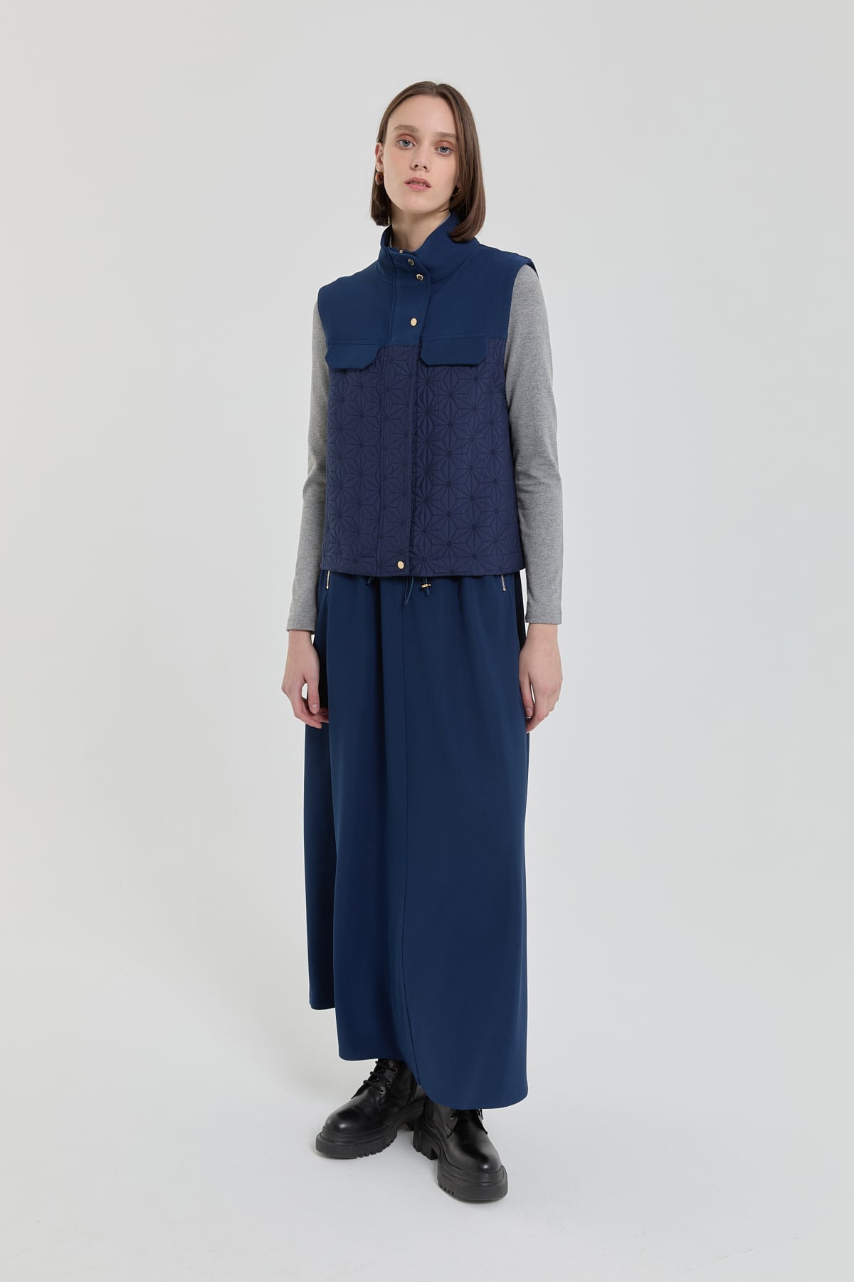 NİHAN Suits Nihan Örme Etek Yelek Takım  Lacivert_modest