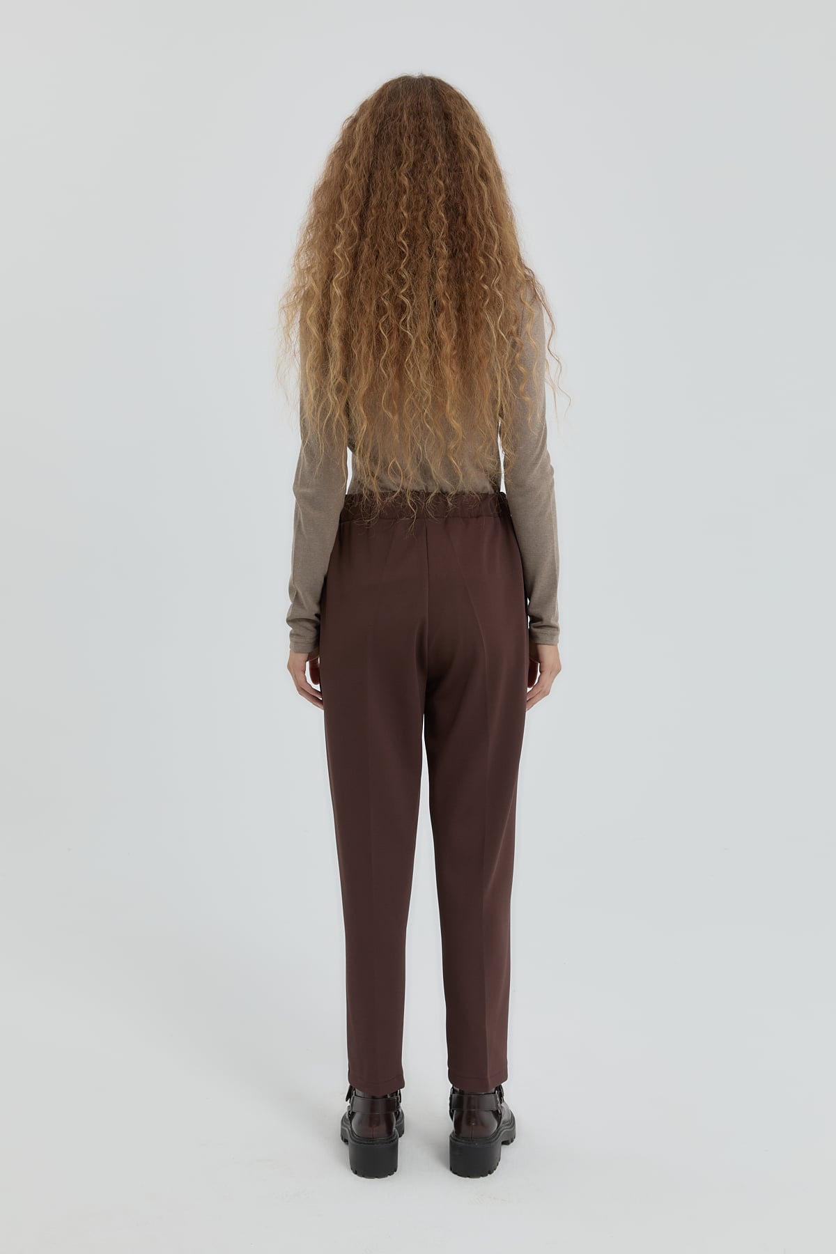 NİHAN Pants Nihan Örme Havuç Pantolon  Kahve_modest