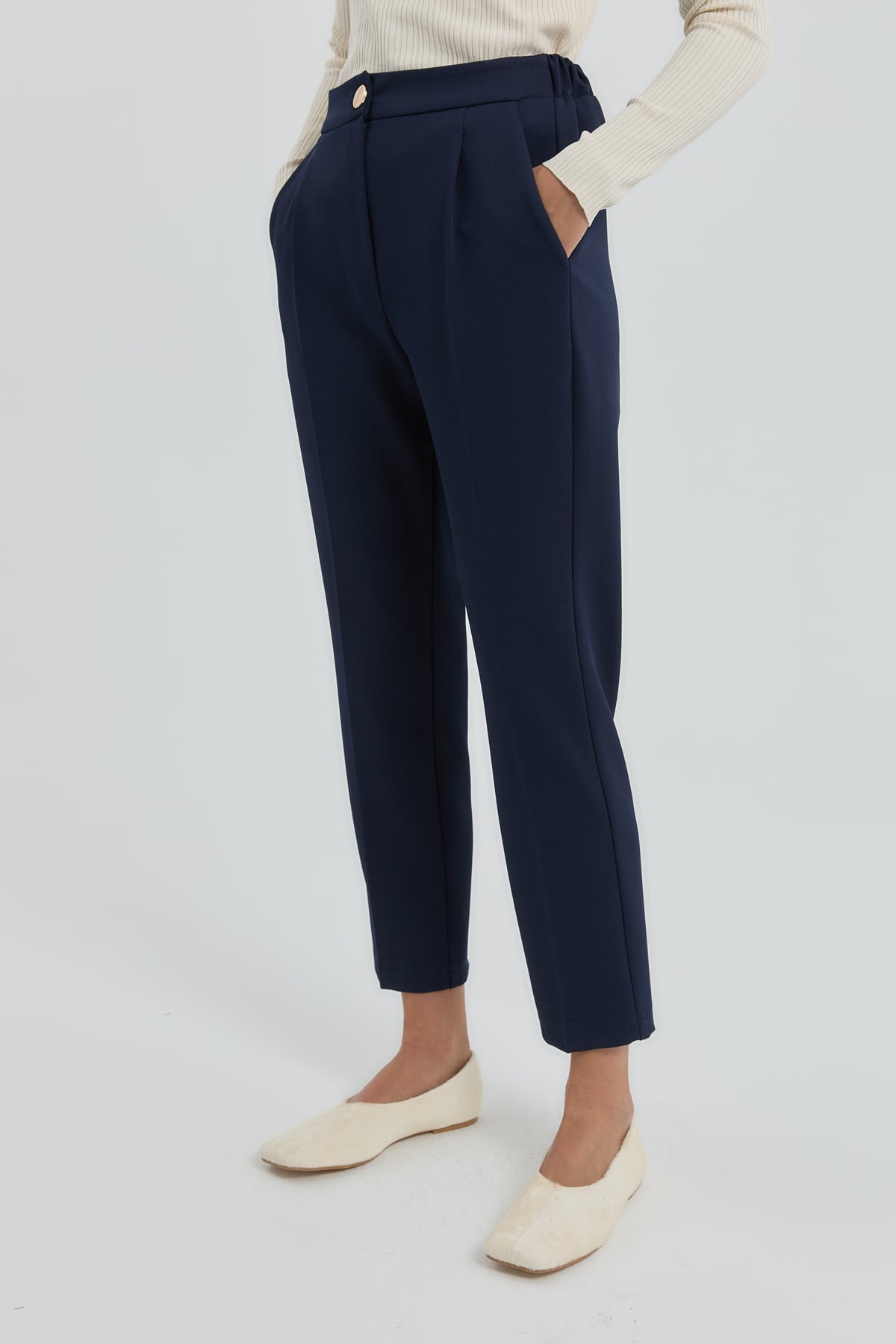 NİHAN Pants Nihan Örme Havuç Pantolon  Lacivert_modest