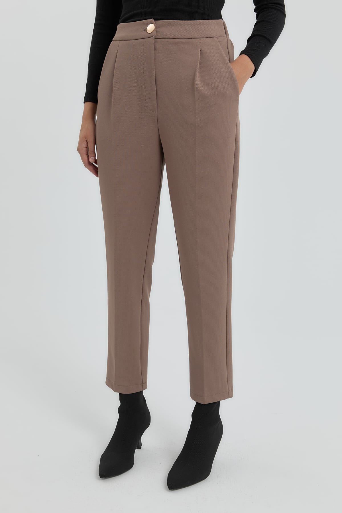 NİHAN Pants Nihan Örme Havuç Pantolon  Vizon_modest