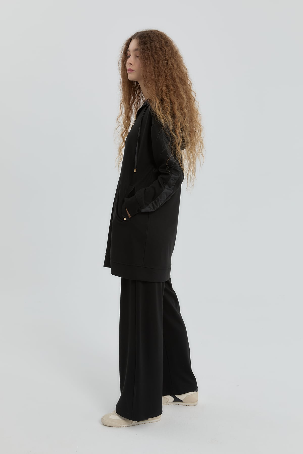 NİHAN Suits Nihan Örme Pantolon Tunik Takım  Siyah_modest
