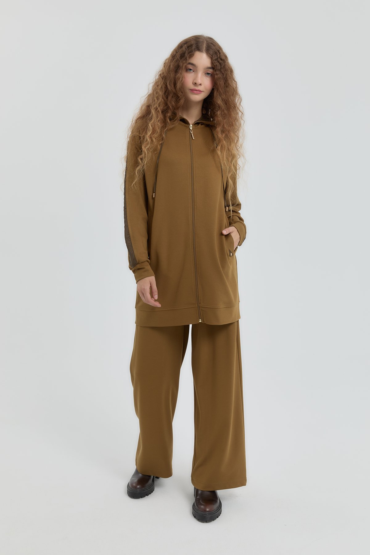 NİHAN Takım Nihan Örme Pantolon Tunik Takım  Olive_modest