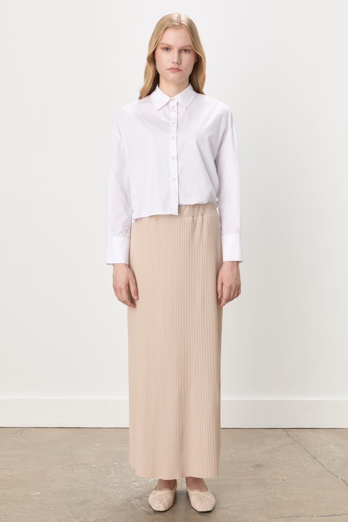 NİHAN Skirt Nihan Örme Piliseli Etek  Bej_modest