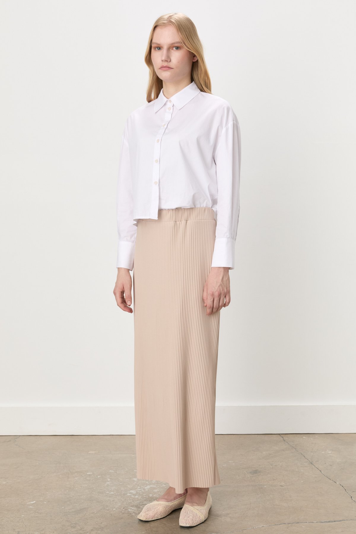 NİHAN Skirt Nihan Örme Piliseli Etek  Bej_modest