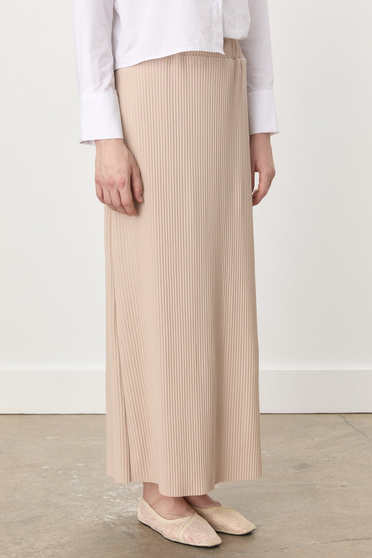 NİHAN Skirt Nihan Örme Piliseli Etek  Bej_modest