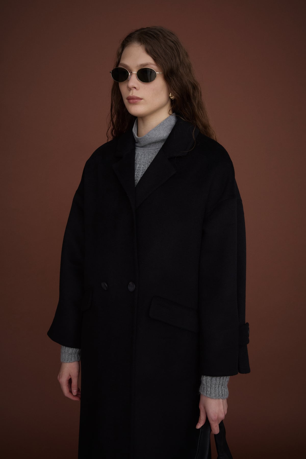 NİHAN Kaban Nihan Oversize %100 Yün Kaban  Siyah_modest