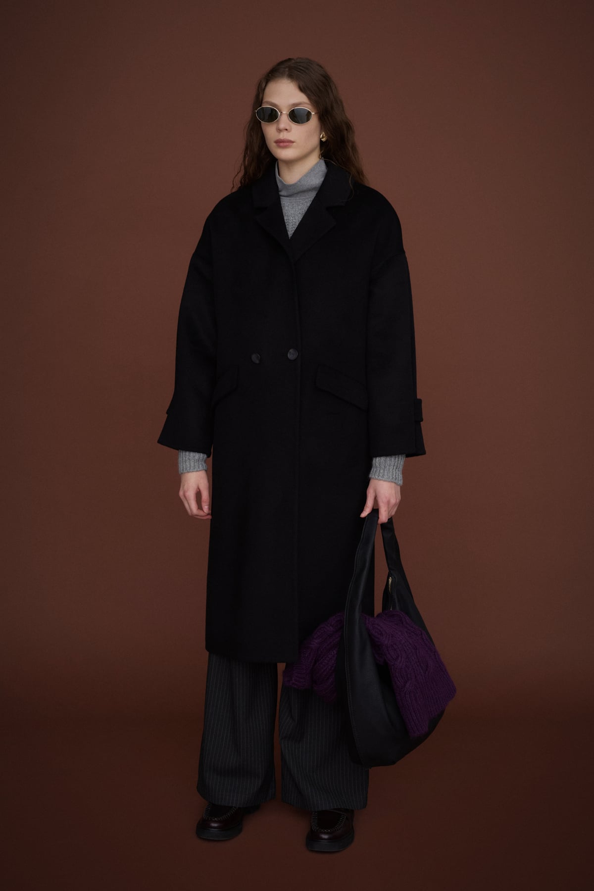 NİHAN Kaban Nihan Oversize %100 Yün Kaban  Siyah_modest