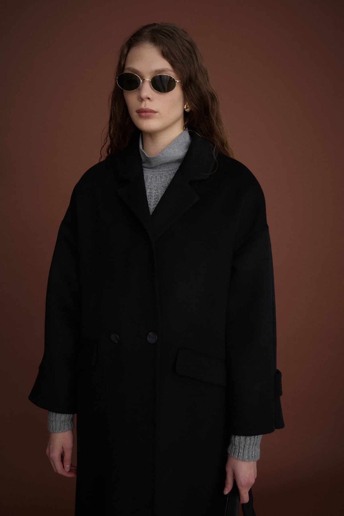 NİHAN Kaban Nihan Oversize %100 Yün Kaban  Siyah_modest