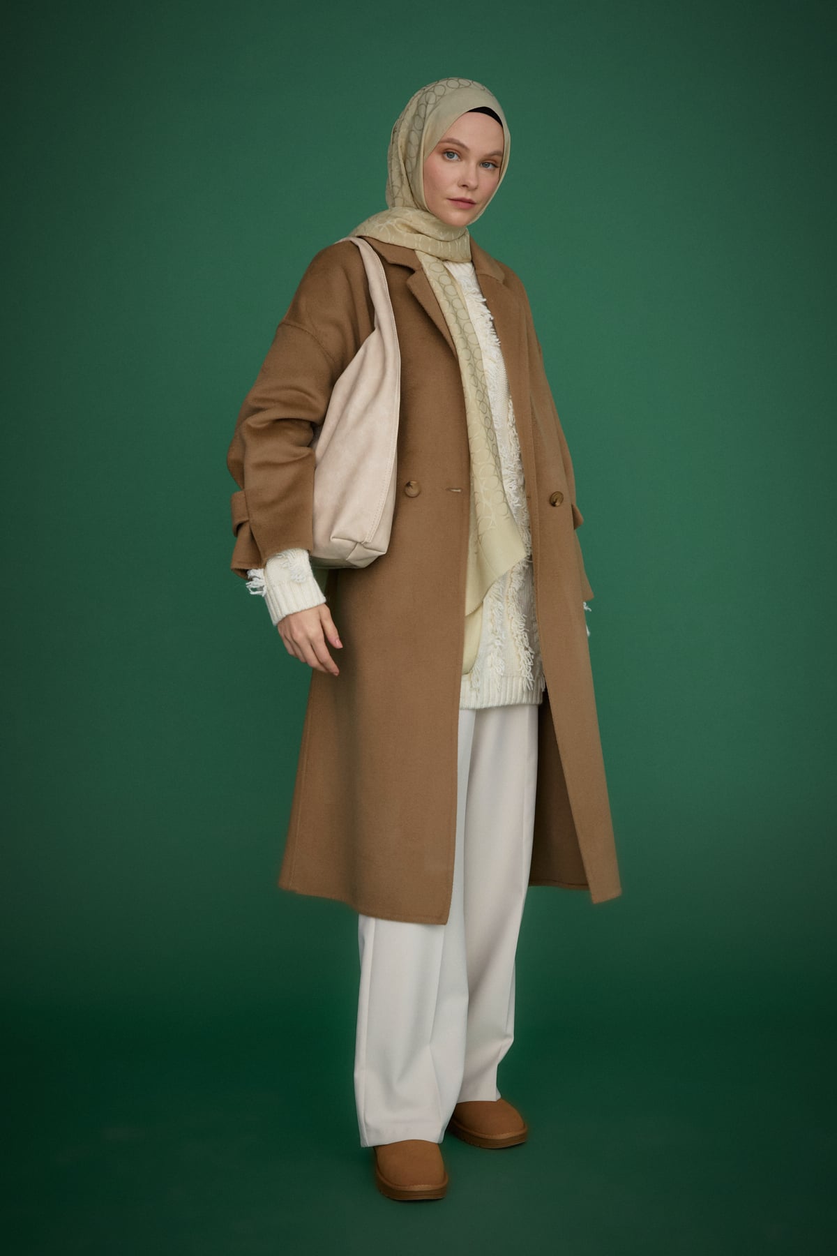 NİHAN Coat Nihan Oversize Kaşmir Kaban  Vizon_modest