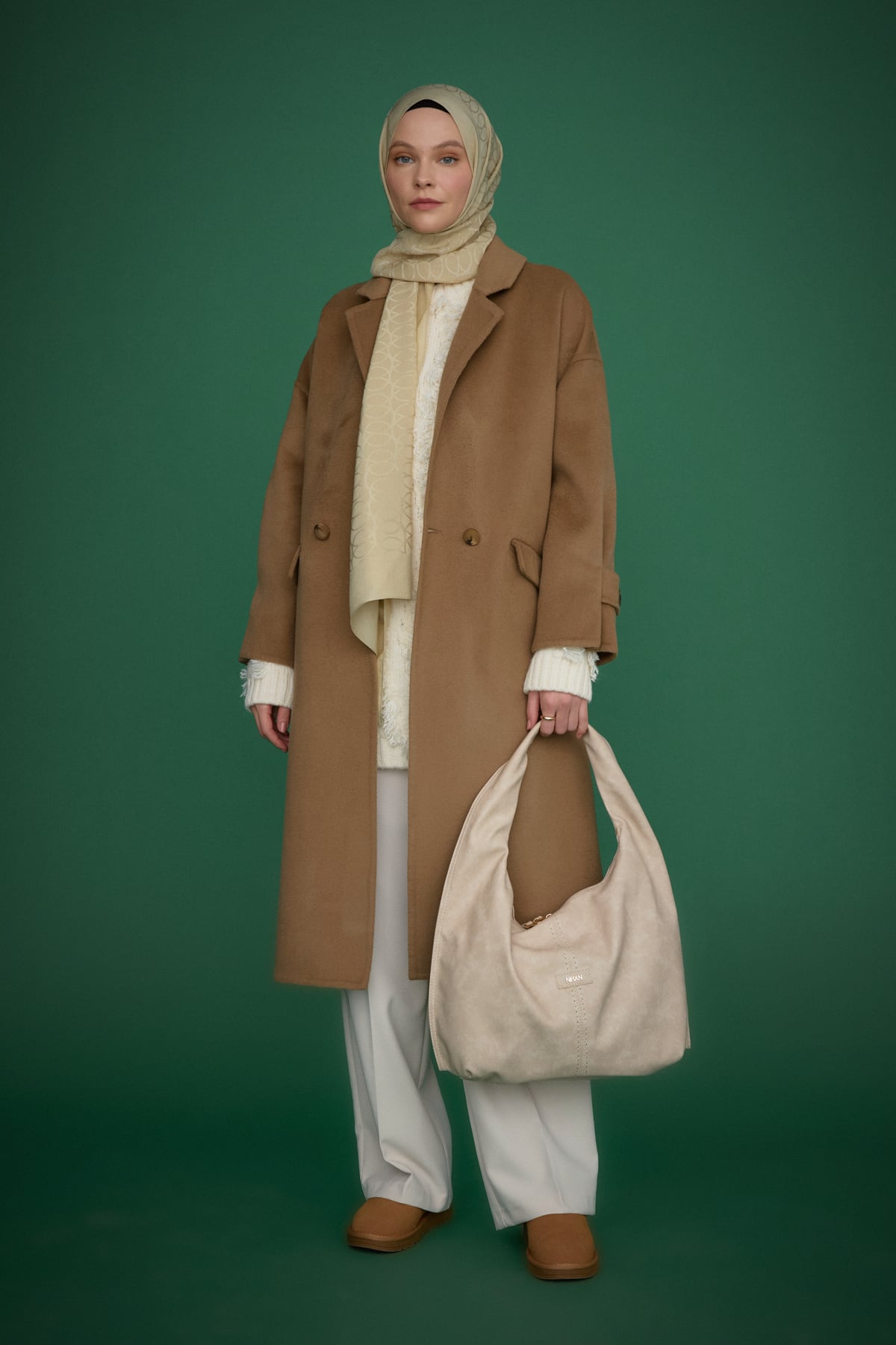 NİHAN Coat Nihan Oversize Kaşmir Kaban  Vizon_modest