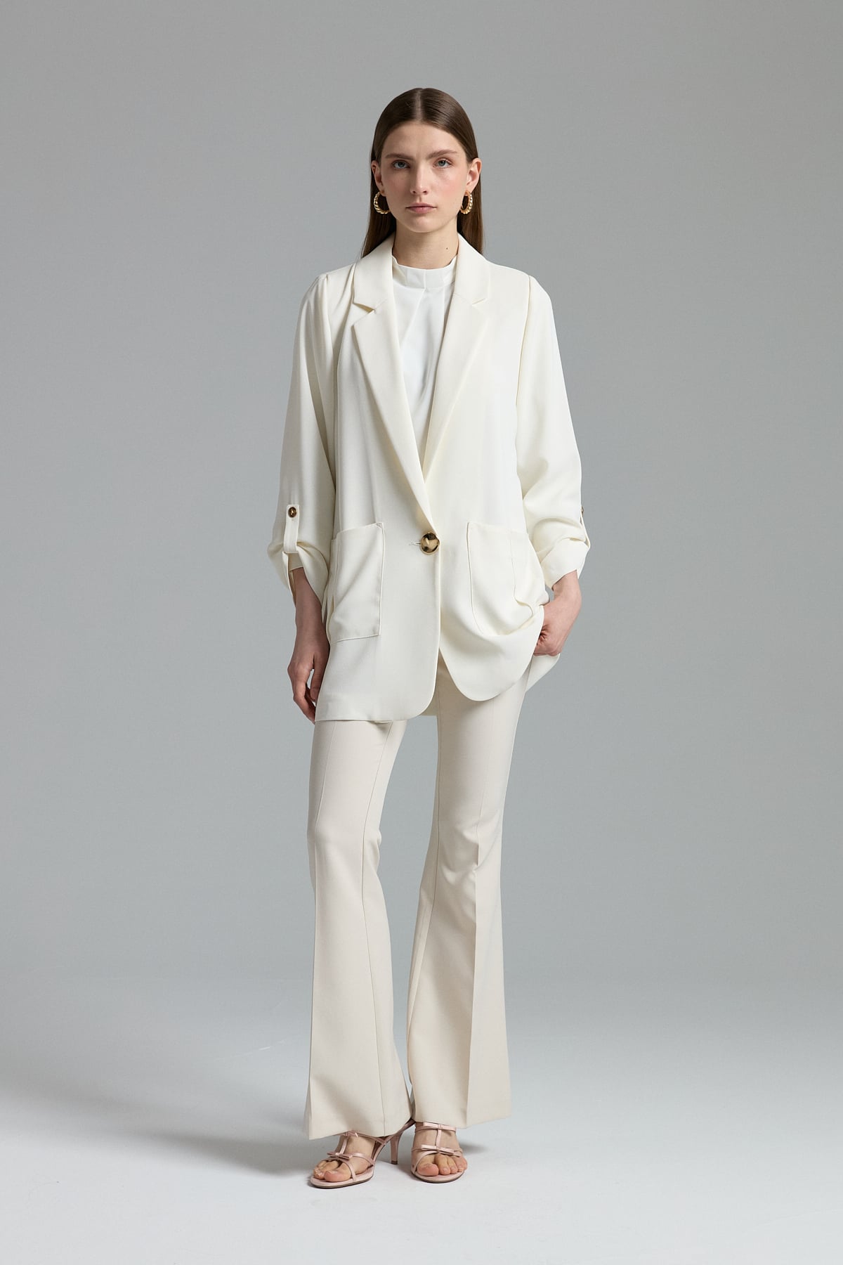NİHAN Jacket Nihan Oversize Blazer Ceket  Ekru_modest