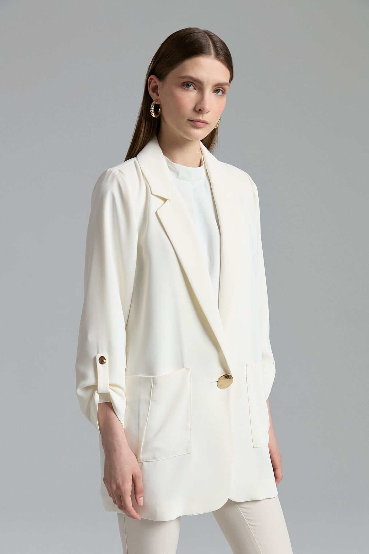 NİHAN Jacket Nihan Oversize Blazer Ceket  Ekru_modest
