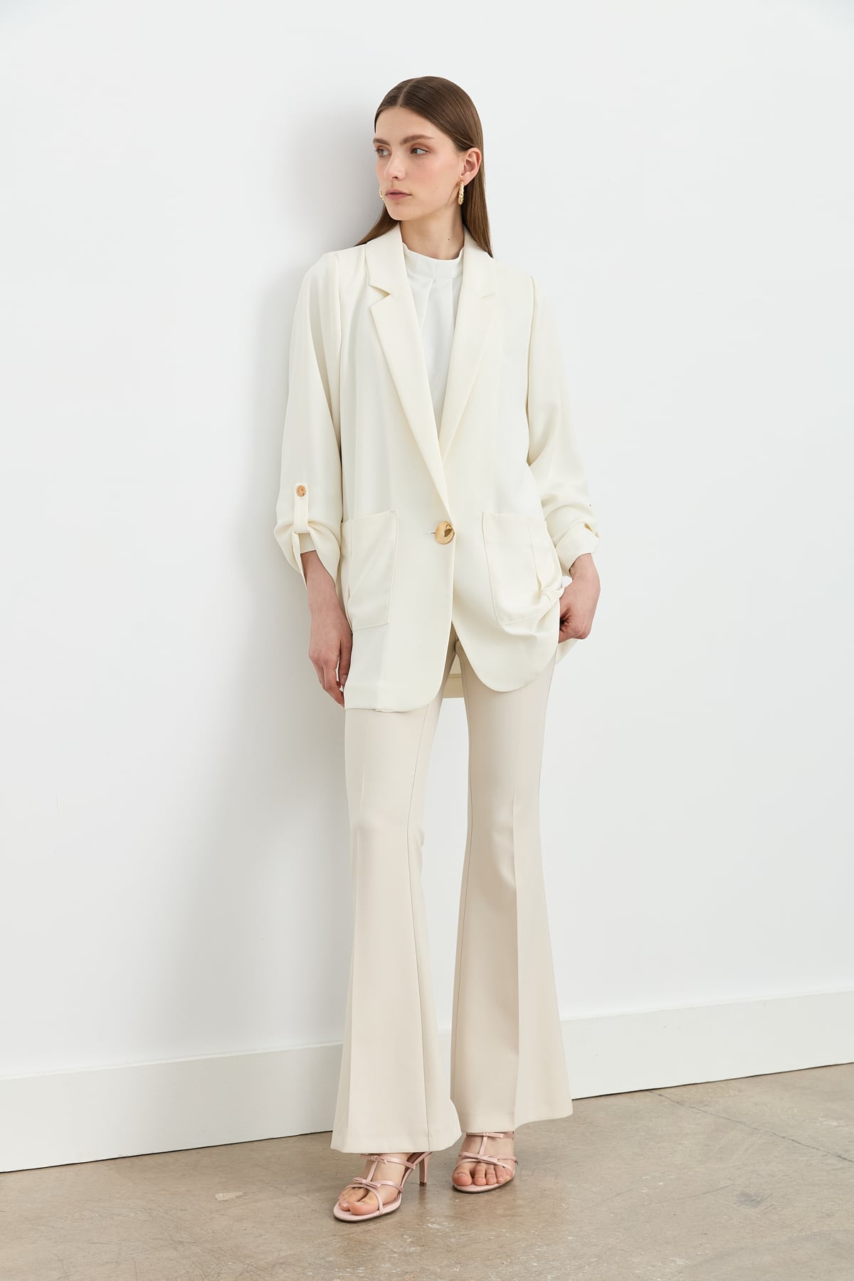 NİHAN Jacket Nihan Oversize Blazer Ceket  Ekru_modest