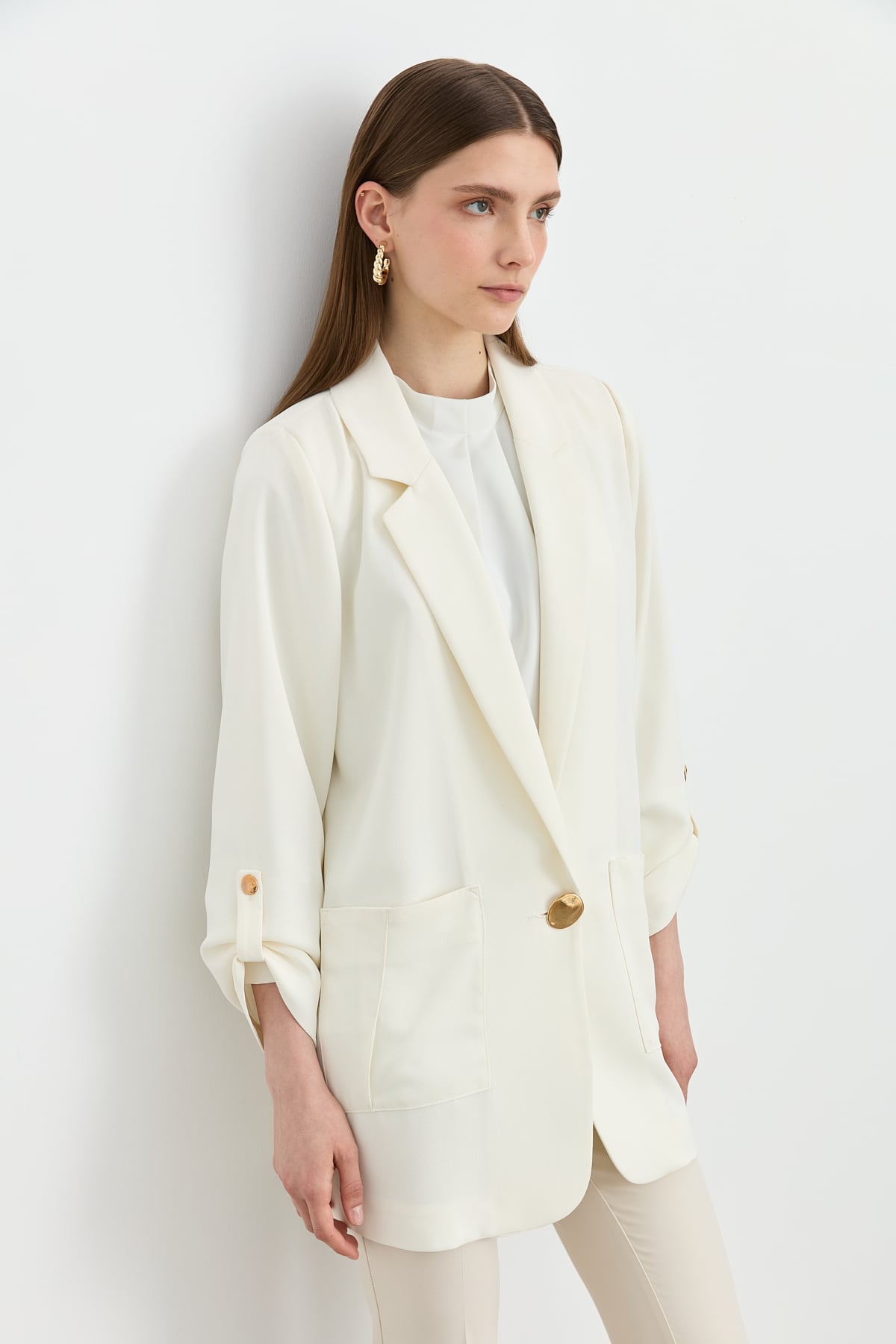 NİHAN Jacket Nihan Oversize Blazer Ceket  Ekru_modest