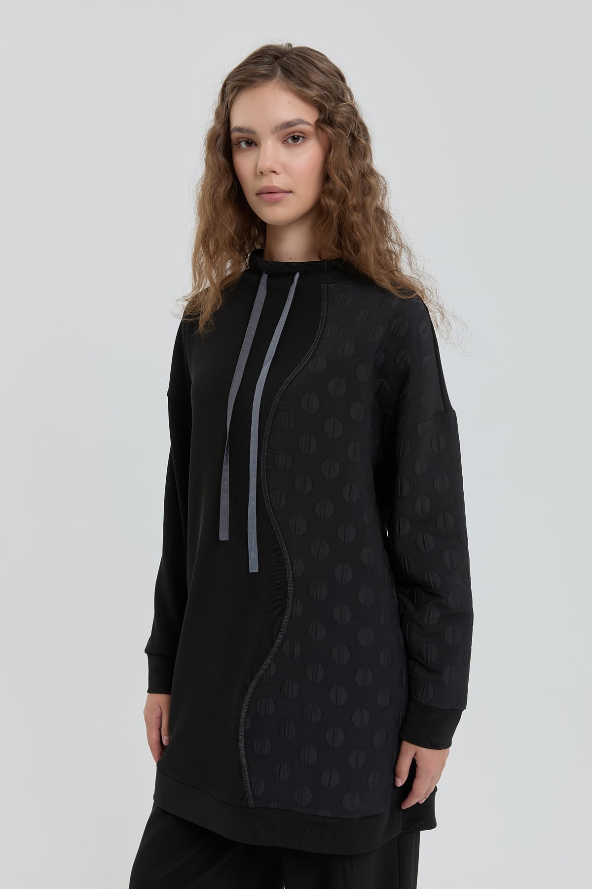 NİHAN Takım Nihan Oversize Örme Pantolon Tunik Takım  Siyah_modest