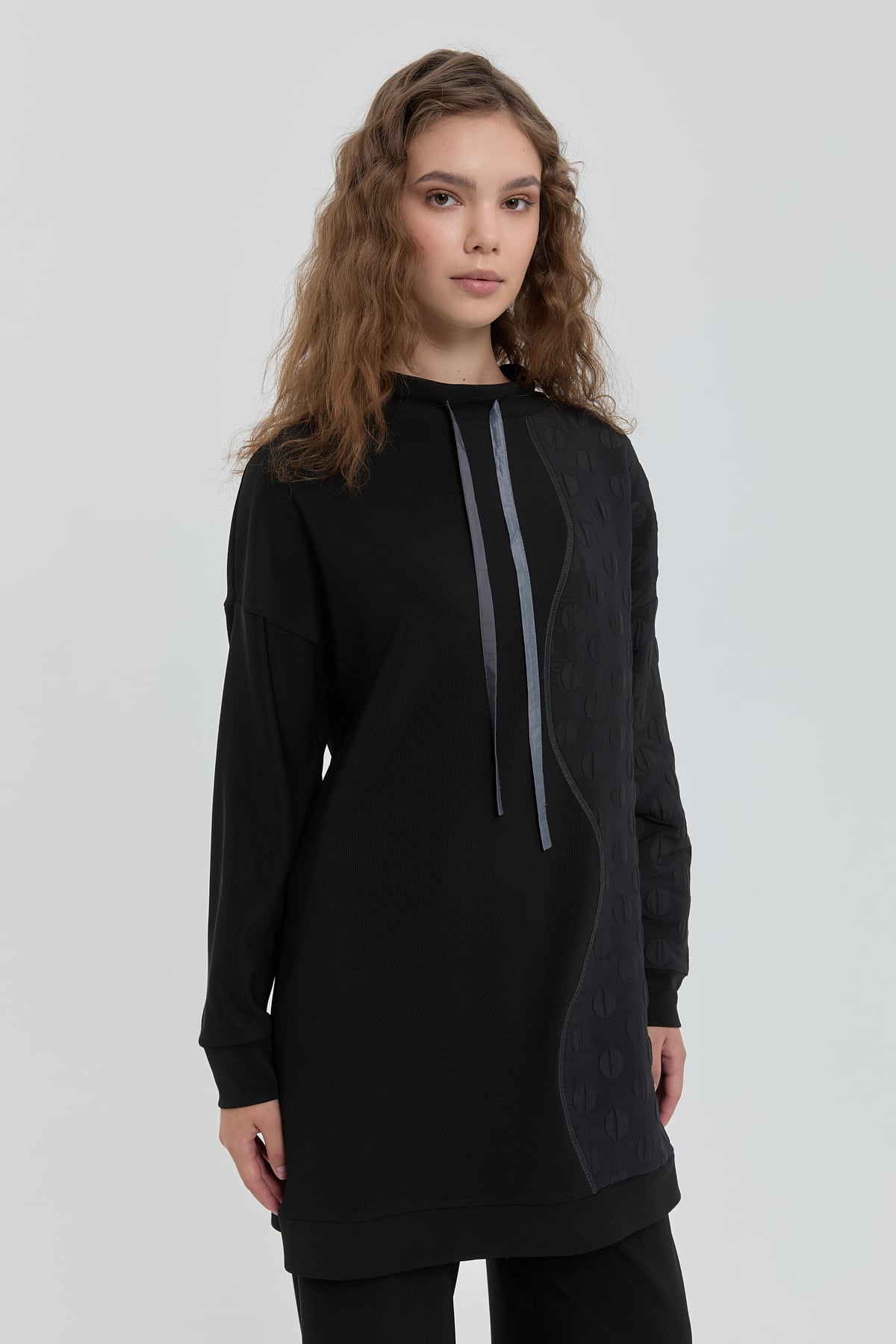 NİHAN Takım Nihan Oversize Örme Pantolon Tunik Takım  Siyah_modest