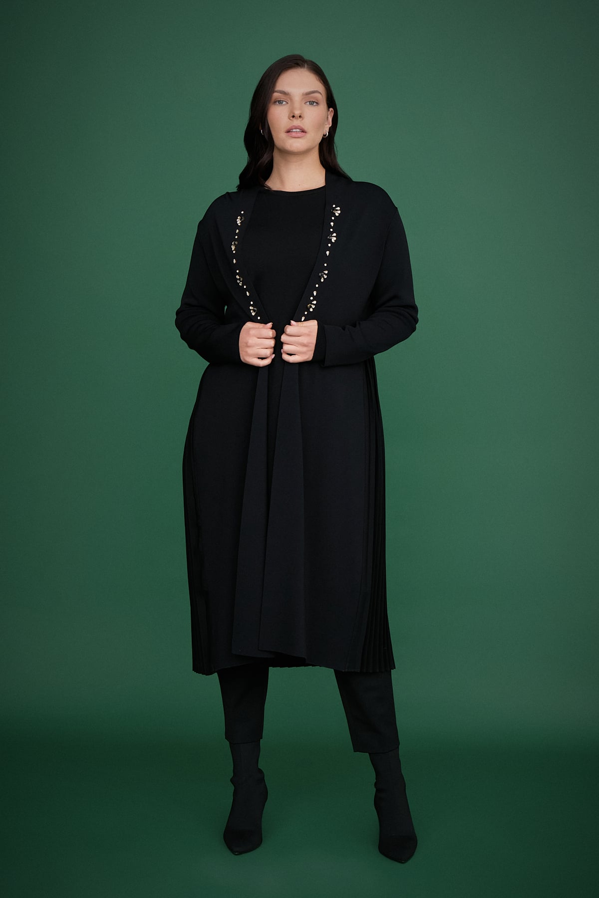 NİHAN Cardigan Nihan Parlak Taş Detaylı Triko Hırka  Siyah_modest
