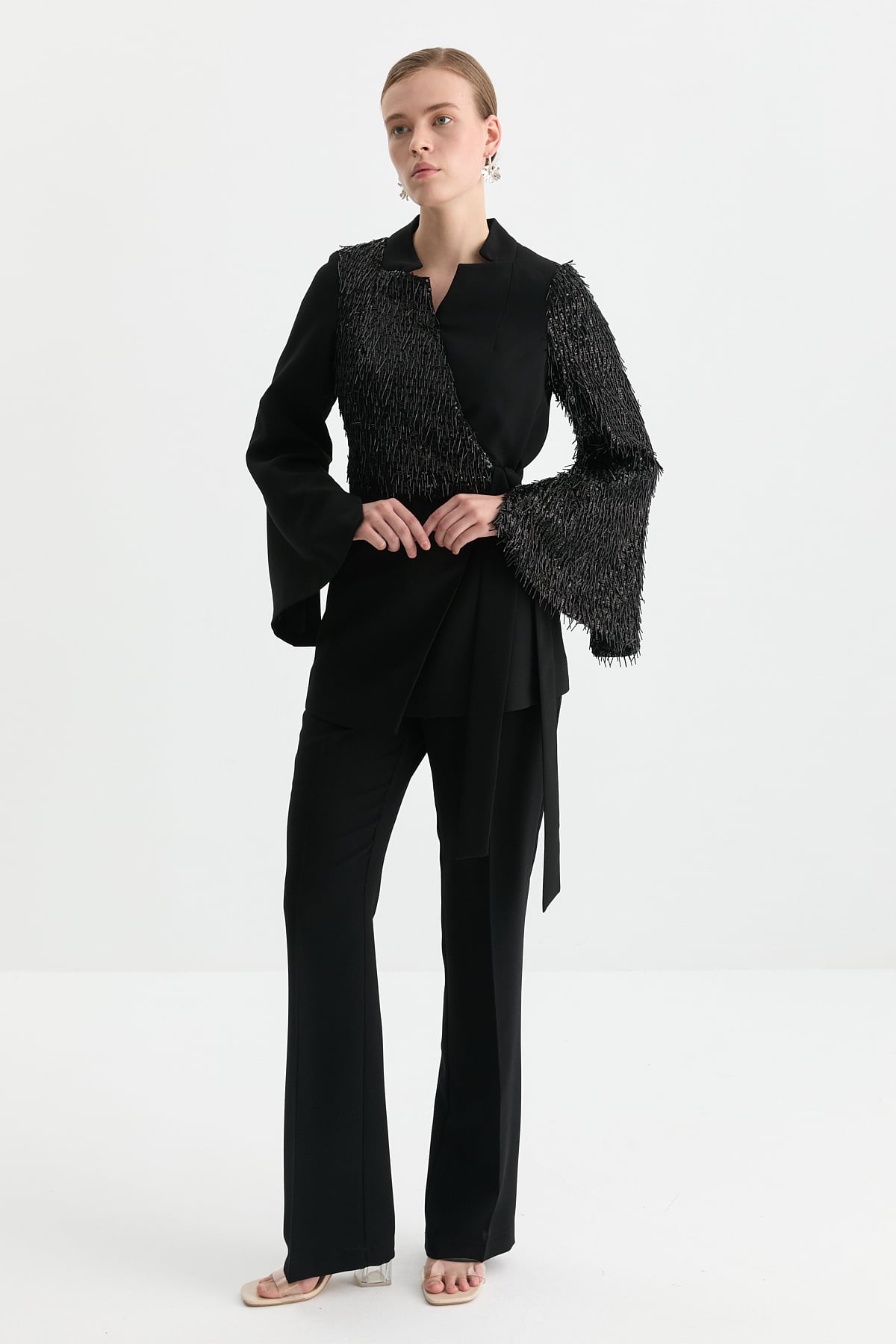 NİHAN Jacket Nihan Payetli Bağlamalı Ceket  Siyah_modest
