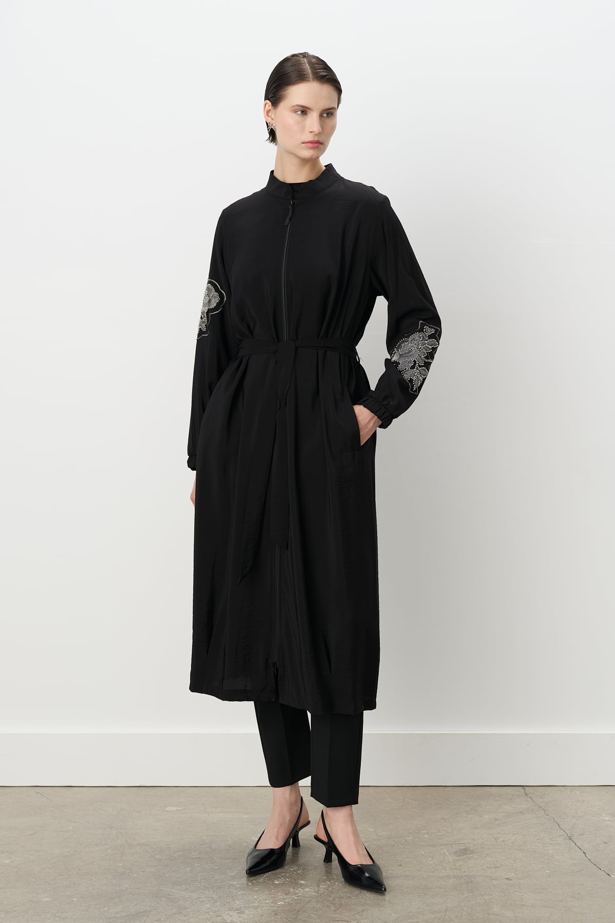 NİHAN Trench Coat Nihan Rahat Kalıp Kap  Siyah_modest