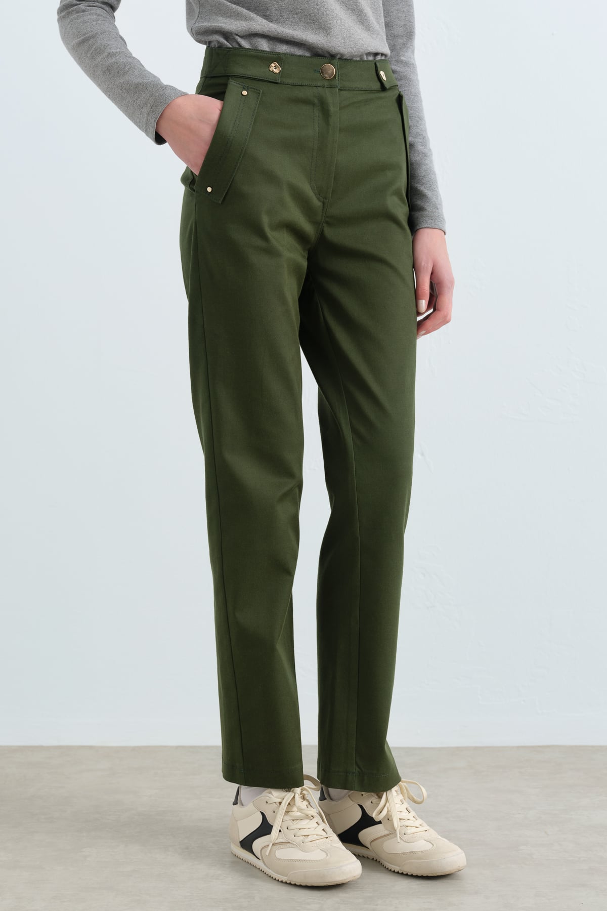 NİHAN Pants Nihan Rivet Detaylı Boru Paça Pantolon  Yeşil_modest