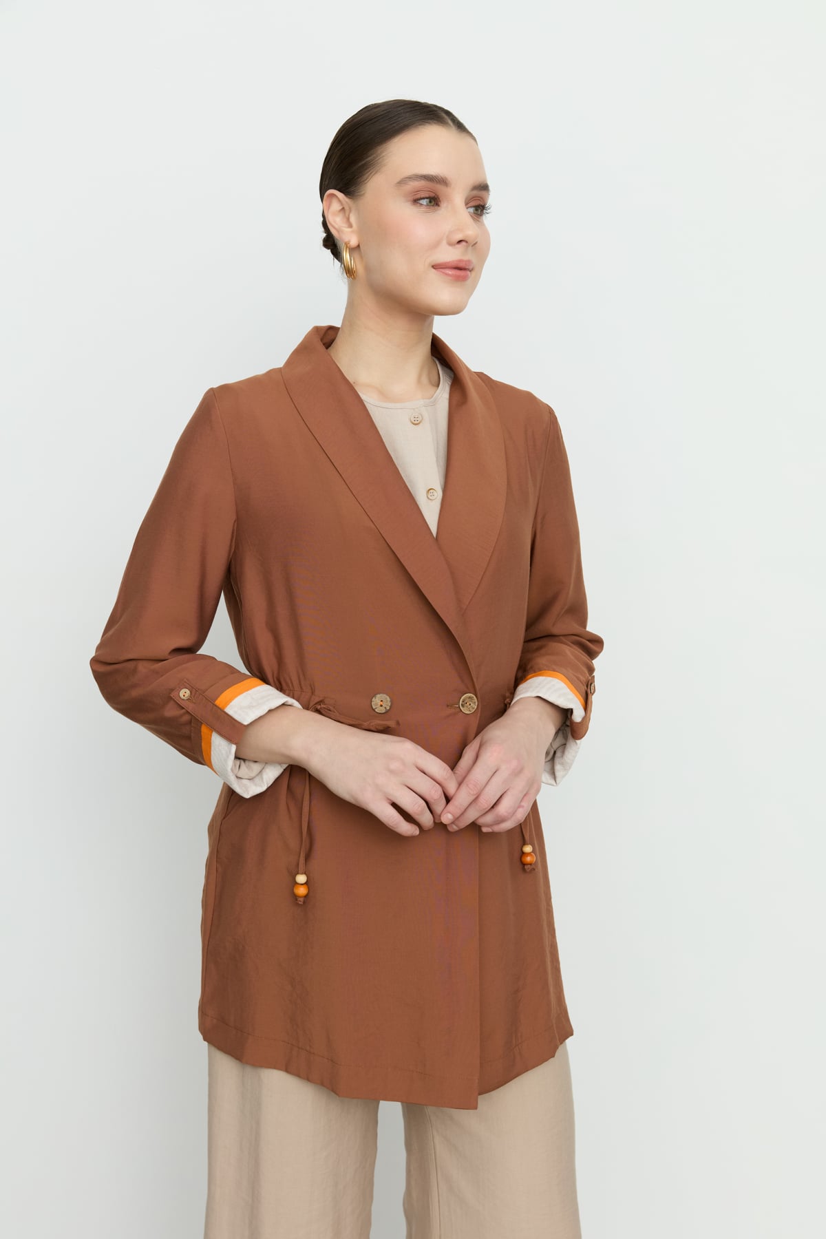 NİHAN Jacket Nihan Şal Yaka Modal Ceket  Taba_modest