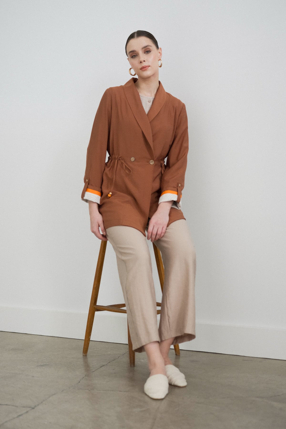 NİHAN Jacket Nihan Şal Yaka Modal Ceket  Taba_modest
