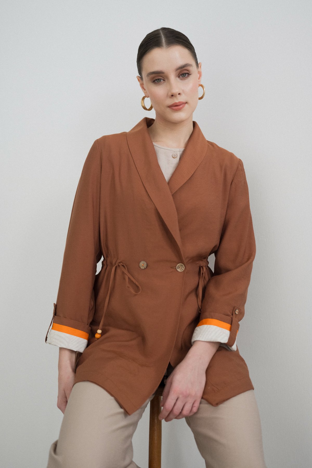 NİHAN Jacket Nihan Şal Yaka Modal Ceket  Taba_modest